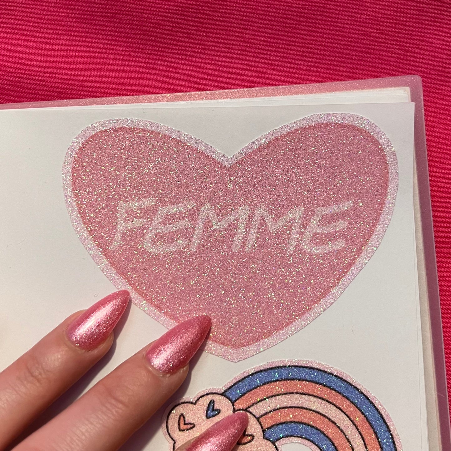 Pink Glitter "Femme" Heart Sticker