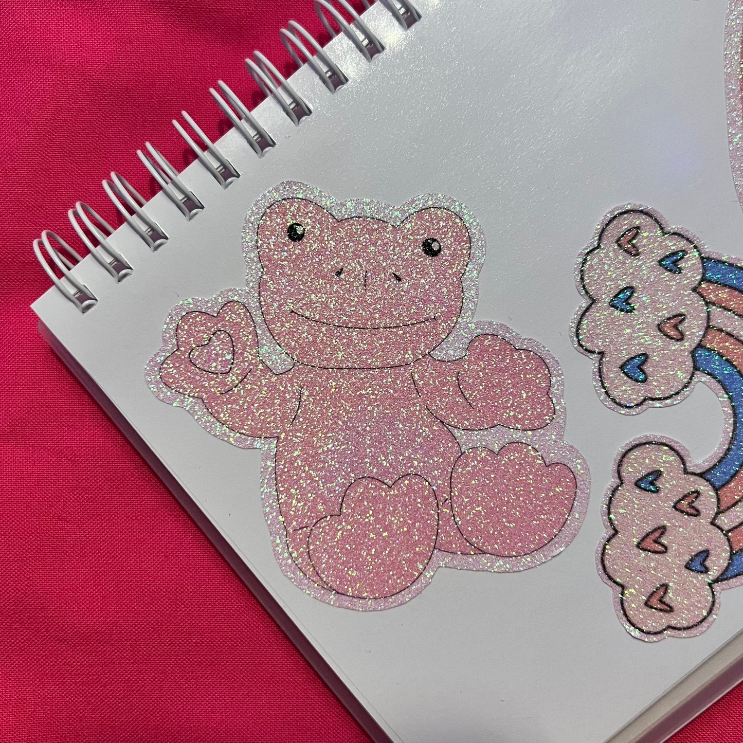 Cute Pink Glitter Star Frog Stuffed Animal Sticker