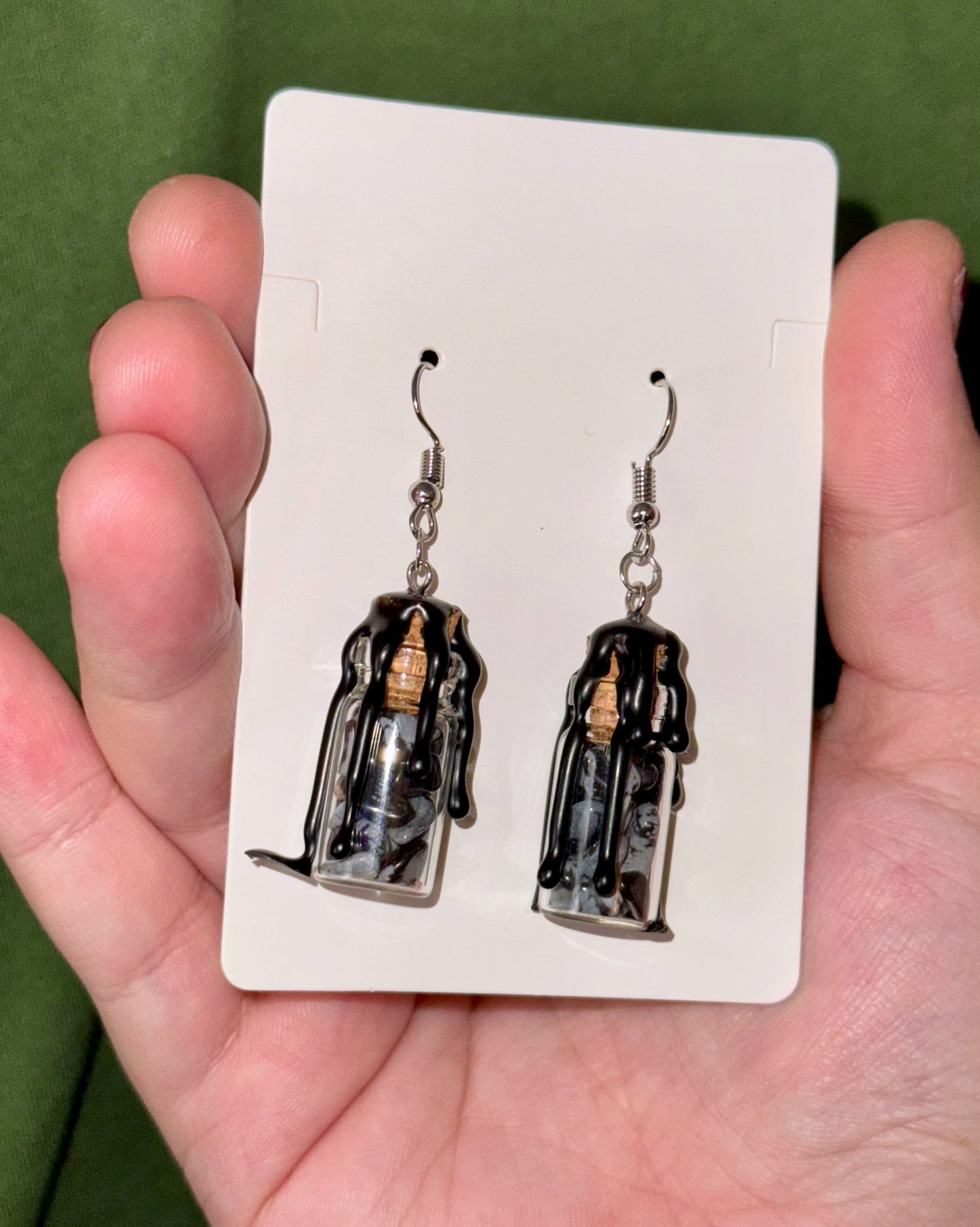 Snowflake Obsidian Crystal Jar Earrings