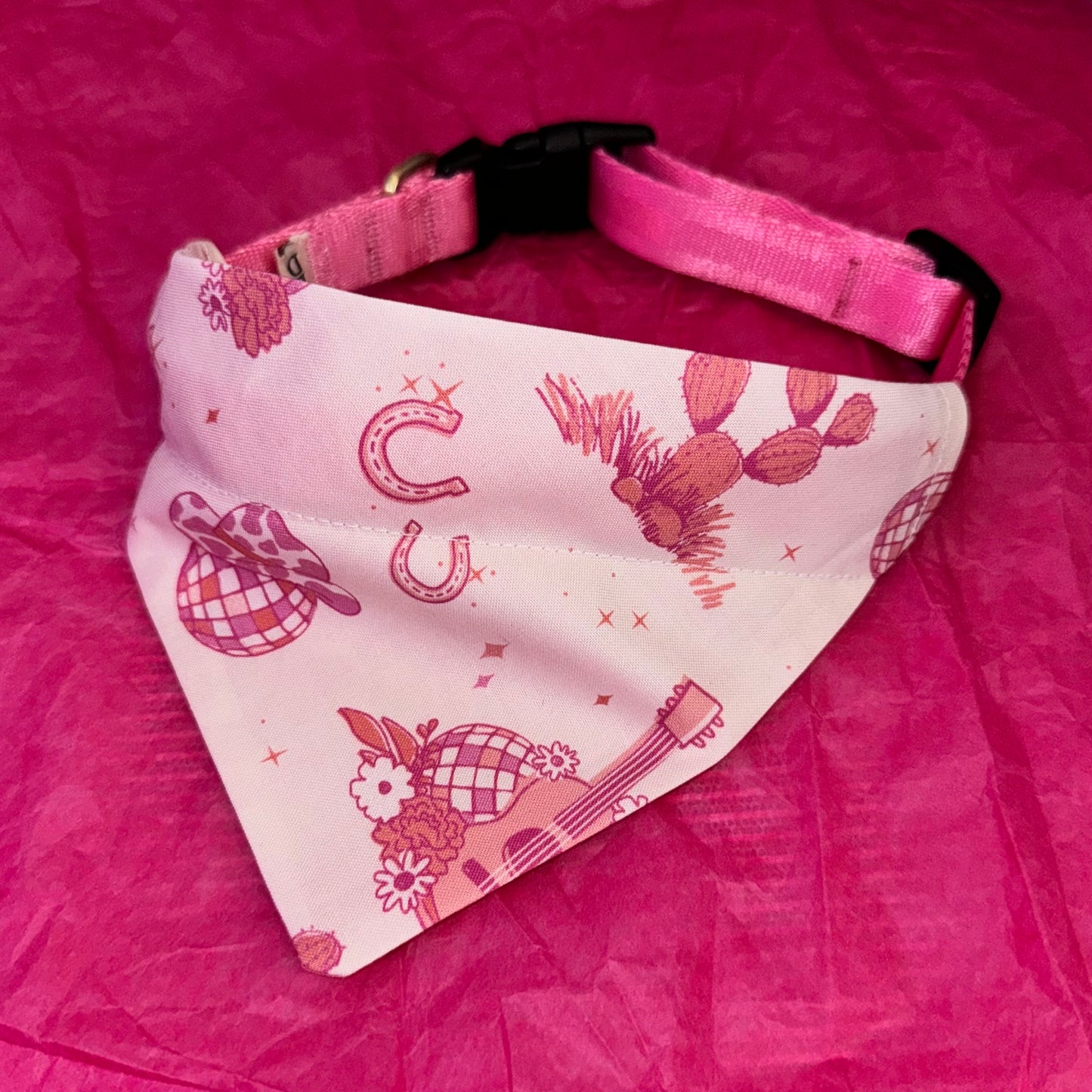 Pink Disco CowGirl Dog Collar Bandana