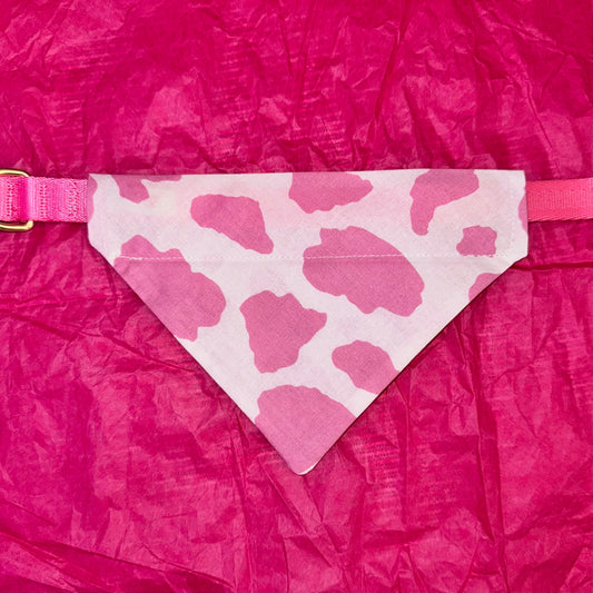 Pink Cow Print Dog Collar Bandana