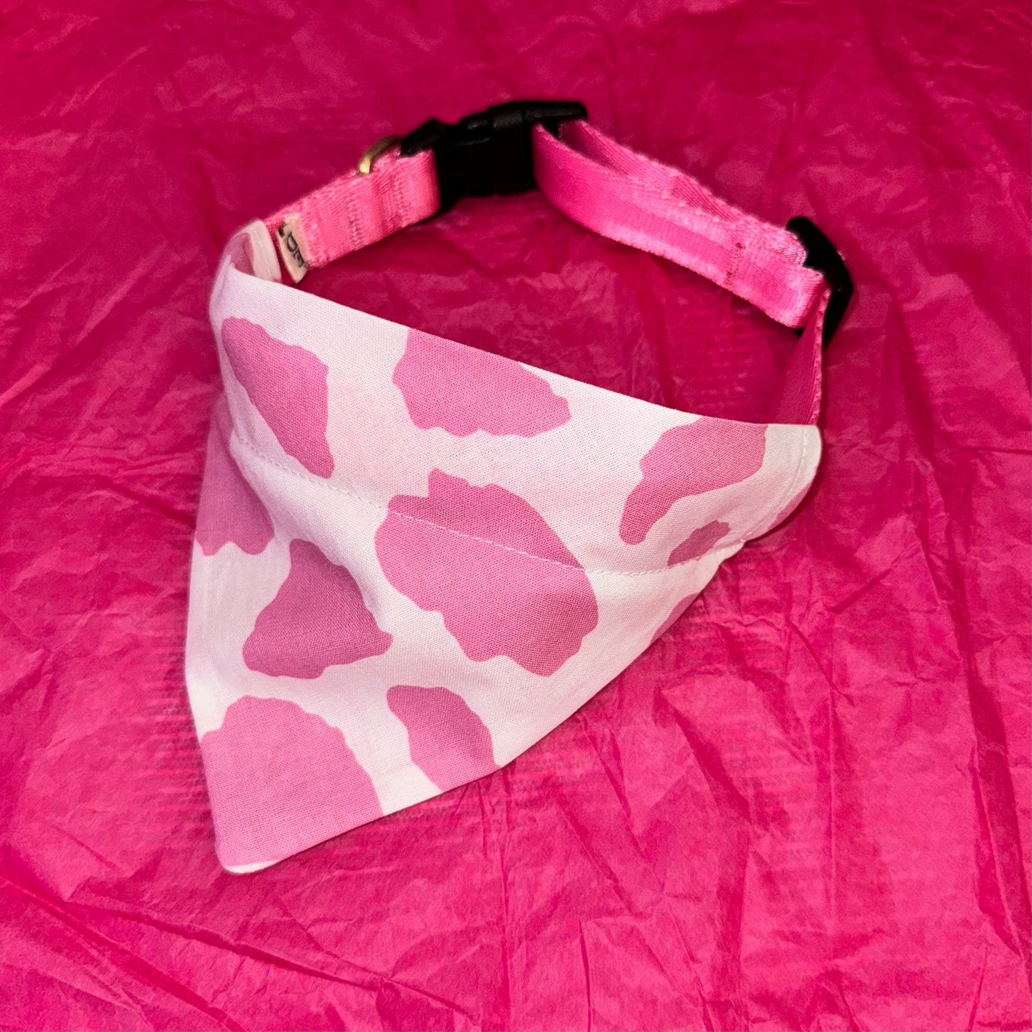 Pink Cow Print Dog Collar Bandana