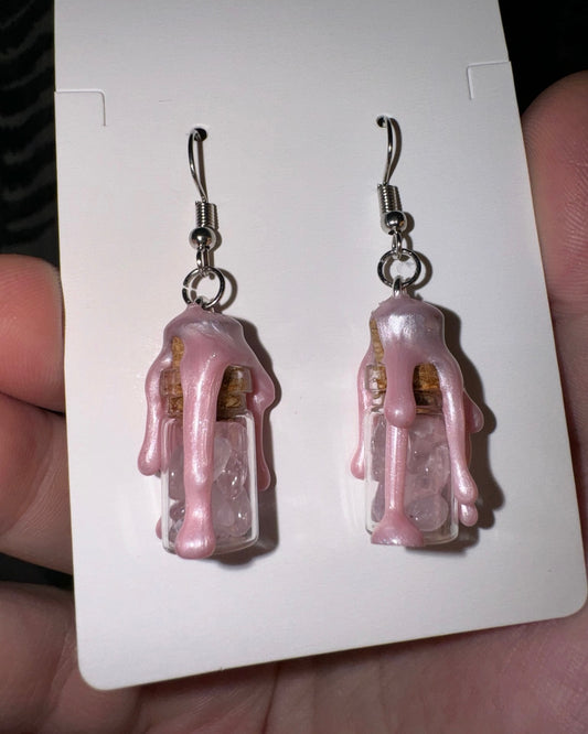 Rose Quartz Crystal Jar Earrings