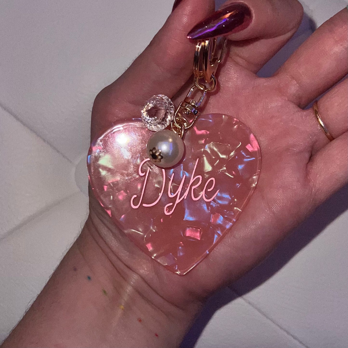 Pink Dyke Heart Keychain