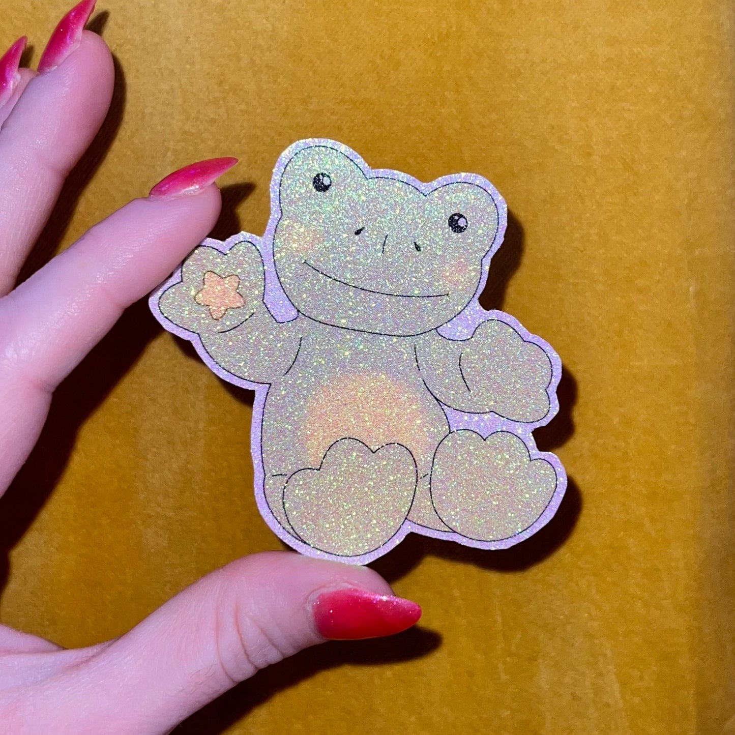 Cute Green Glitter Star Frog Stuffed Animal Sticker