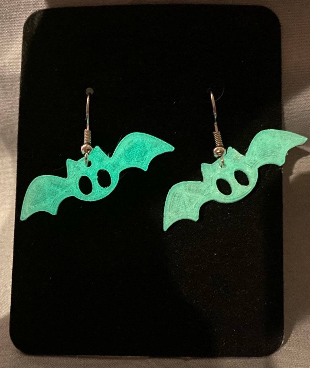 Black Vampire Bat or Glow in the Dark 3D Printed Earrings