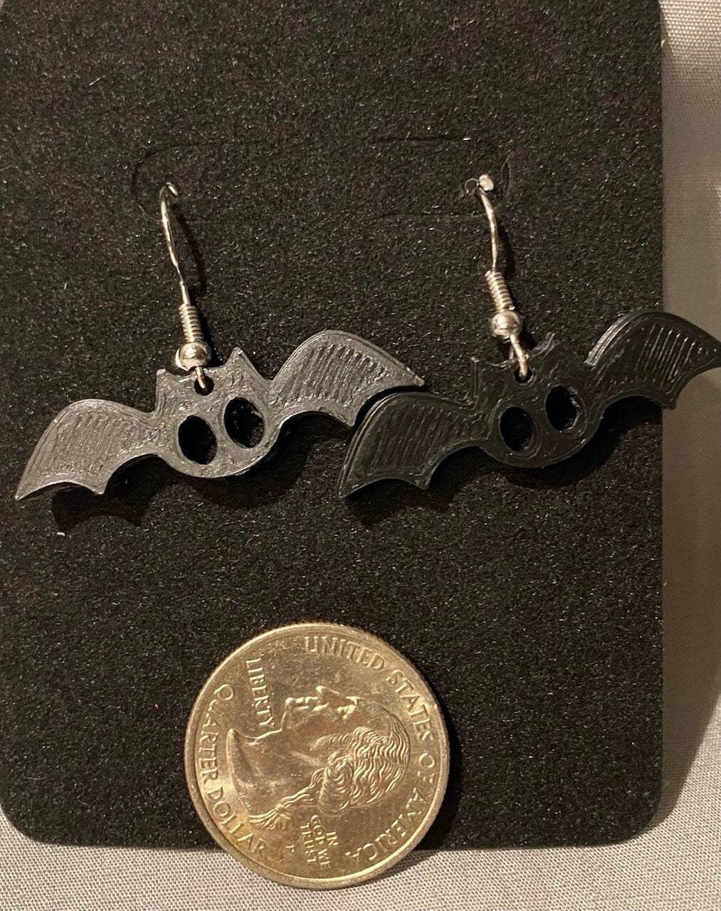 Black Vampire Bat or Glow in the Dark 3D Printed Earrings