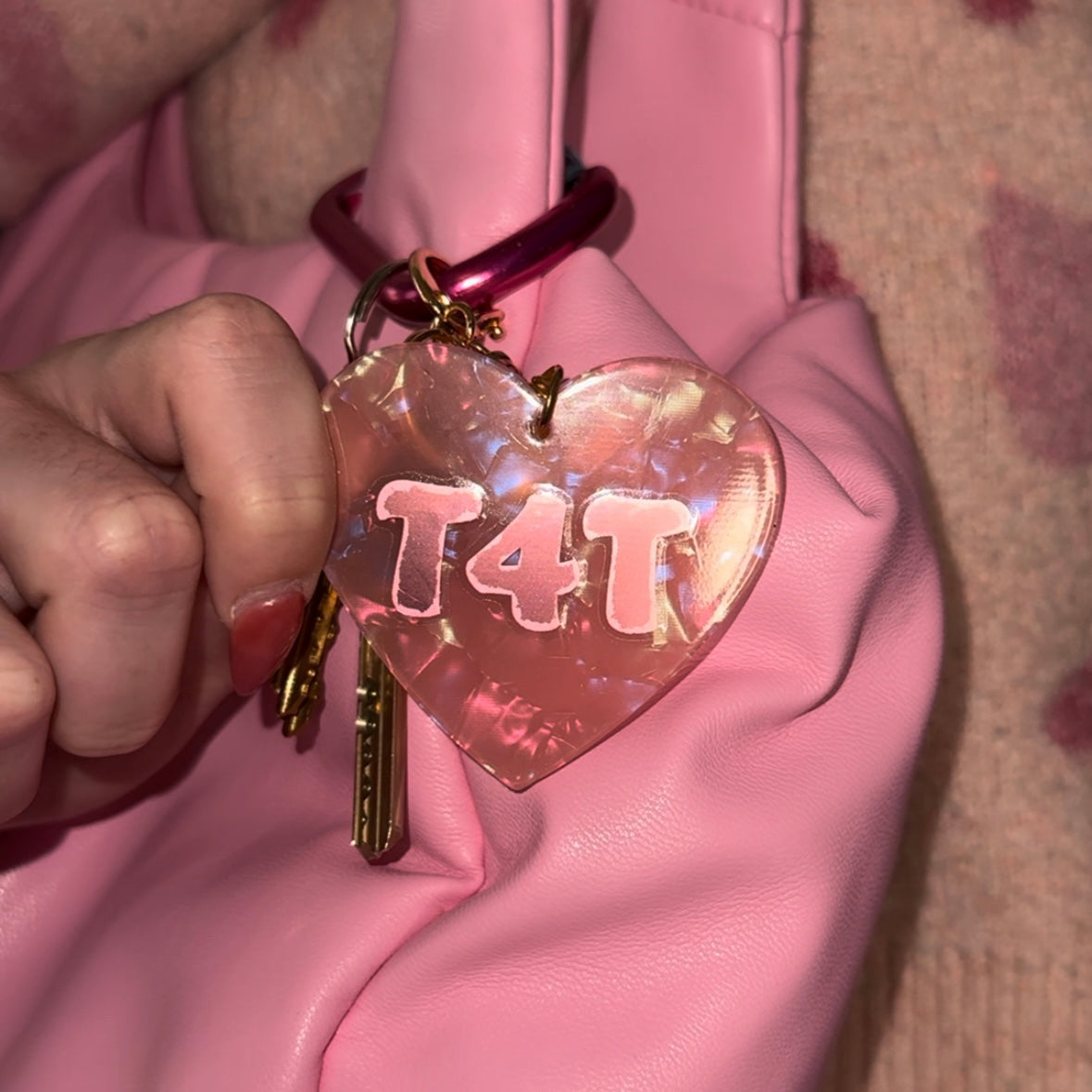 Pink T4T Heart Keychain